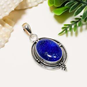 Colgante de lapislázuli, collar de piedras preciosas hecho a mano en plata de ley 925, joyería de diseñador, regalo de lujo para mujer - Product Image 4