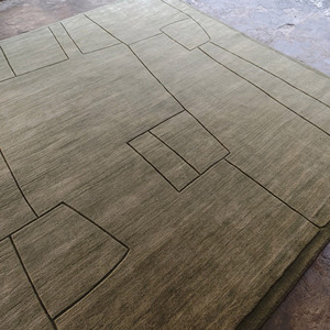 Alfombra de Lana Verde Hecha a Mano de Primera Calidad, Alfombra Moderna con Borde Geométrico, Decoración para el Hogar, Regalo - Product Image 5