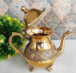 Vintage Brass <b>Tea</b> Pot With Lid And Handle Ornate Design Metal <b>Kettle</b> Water Pots & <b>Kettles</b> - Product Image 1