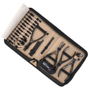 Kit d'outils pour extensions capillaires : crochet de tirage, perles à boucle, outil de dégarnissage, pince à ouvrir/fermer, pince pour extensions adhésives, peigne, aiguille, pinces à doigts - Product Image 1