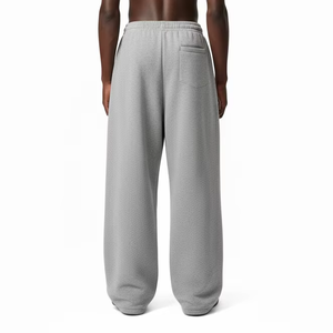 Men Gray Wide Leg Sweatpants Elastic Waist Cotton Casual Flared Trousers Autumn Style Drawstring Closure Letter Logo Right Leg - Product Image 6