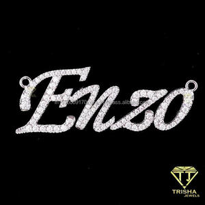 Custom Script <b>Name</b> Moissanite Diamond Pendant Full Stone Look Cursive <b>Letter</b> Design Bold Hip Hop Jewelry - Product Image 3