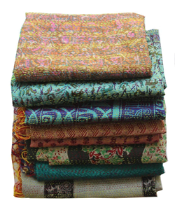 <b>Vintage</b> Kantha Silk <b>Scarf</b> Reversible 100 Percent Silk Sari Saree Wrap Indian Dupatta Boho Shawl Gifts Wholesale Handmade Premium - Product Image 2