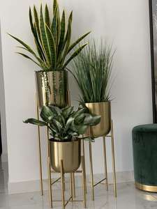 Support à plantes moderne en métal doré en forme de U à 2 niveaux, durable et avec revêtement poudré, pour l'affichage décoratif de plantes d'intérieur - Product Image 4