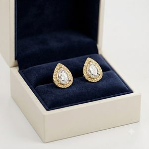 Luxury Unisex 10K Solid <b>Gold</b> Pear Cut Solitaire Bezel Set Rhodium Plated Moissanite Diamond Stud <b>Earrings</b> Engagement Party - Product Image 5