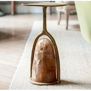 Table d'appoint ronde en métal au design quartz, table basse de qualité antique, taille personnalisée, en aluminium et laiton - Product Image 1