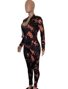 Mono negro de tirantes para mujer con estampado de letras naranjas, cintura alta, leggings ajustados de cuerpo entero, ropa de calle, primavera-verano - Product Image 4