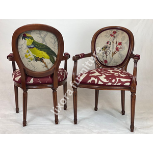 Fauteuils de luxe faits à la main en bois massif, dossier à motif d'oiseaux exotiques, siège orné à motifs marrons - Product Image 5