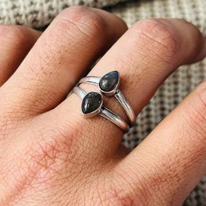 Boho <b>Labradorite</b> Brass <b>Ring</b> Silver plated Womens Double Band Gemstone Wholesale <b>Ring</b> - Product Image 4