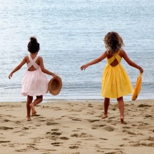 Alluring Solid Girls Designer Cross Back Cotton Dress With Elasticated Waist & Gathered Full Skirt Perfect Summer Wear Dress - Product Image 1