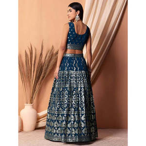 Charming Blue <b>Sequins</b> Georgette Lehenga Choli for Women Sangeet Wear - Product Image 6