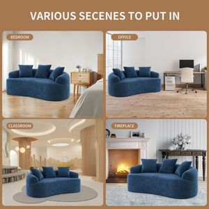 Divano a Due Posti LY 025S Blu con Tessuto Chenille Effetto Legno e Imbottitura Completa in Spugna per Soggiorno - Product Image 3