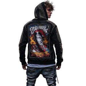 Sudaderas con capucha de hombre pesadas personalizadas Super Loose Stud Rhinestone estampado de diamantes prensado alta calidad 100% sudaderas de algodón Bolsillo grande - Product Image 1