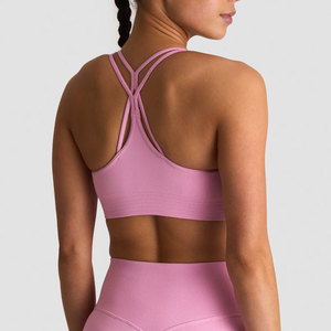 Venta al por mayor de fábrica: Sujetador deportivo de mujer con tiras cruzadas en la espalda, material acanalado, cuello en V, ideal para entrenamiento, gran éxito de ventas para verano, ropa deportiva activa. - Product Image 6