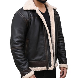 Wholesale Outdoor Men Shearling Leather <b>Jacket</b> Turn Down Collar Secure Closure Daily Wear Custom Design Shearling Leather <b>Jacket</b> - Product Image 3