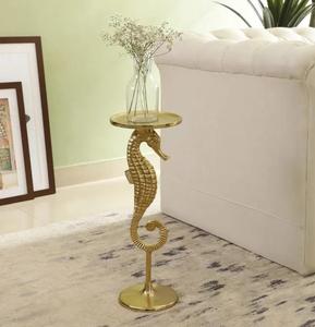 <b>Gold</b> Seahorse Pedestal Side <b>Table</b> Coastal Living Room Furniture Modern Decor Accent <b>Table</b> - Product Image 1