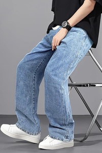Vaqueros de mezclilla para hombre, lavados a la piedra, de pierna ancha, corte holgado, talla grande, cintura media, estilo casual urbano, 100% algodón - Product Image 6
