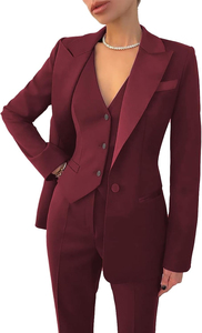 Traje Azul Marino para Mujer, Cuello de Solapa, Largo Completo, Ropa Formal con Decoración de Botones, Antiarrugas, Corte Regular, Estilo Otoñal - Product Image 6