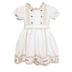 Connect Lace Hand Embroidery Flower Vintage Dress 2024 Collection New Style Baby Girl Dress White Short Sleeves-Charlotte Dress
