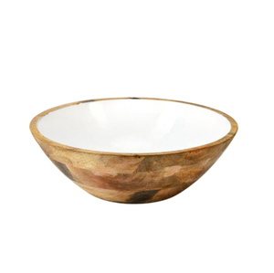 Handcrafted Mango Wood Serving <b>Bowl</b> with White Enamel Interior <b>Large</b> Decorative Salad & Fruit <b>Bowl</b> for Modern Home Decor - Product Image 3