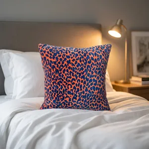 Coral Orange Velvet Pillow Cover home textiles with <b>Navy</b> <b>Blue</b> Leopard Print Decorative <b>Throw</b> Cushion Case <b>for</b> <b>Sofa</b> - Product Image 2