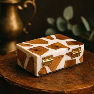 Luxury Handmade Geometric Wood and Resin Jewelry Box Premium Keepsake <b>Storage</b> Organizer Decorative Gift Box Wholesale - Product Image 1