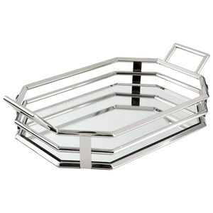 Bandeja de almacenamiento moderna de vidrio espejado, forma poligonal, estructura metálica de un solo nivel, para uso en mesa, fácil de limpiar, acabado pulido - Product Image 5