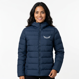Chaqueta Acolchada Reversible Unisex Azul Marino con Cuello Alto, Logotipo Frontal, Cierre de Cremallera, Impermeable, Casual, Gruesa, 100% Algodón para Invierno - Product Image 3