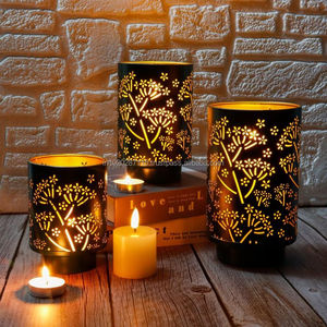 Designer crafted metal votive holder with <b>aesthetic</b> traditional pattern for home office restaurant and party lighting - Product Image 2
