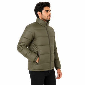 Men's Quilted <b>Puffer</b> <b>Jacket</b> Full Sleeve Stand Collar Winter Padded Zipper Coat Warm Outdoor Casual Men's <b>Jackets</b> Wholesale OEM - Product Image 3