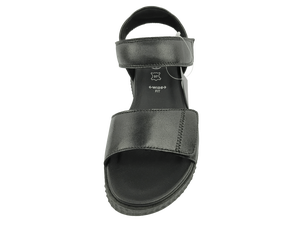 Sandalias de plataforma de cuero genuino negro, punta abierta, suela gruesa, cierre con correa, zapatos planos de verano, antideslizantes - Product Image 4