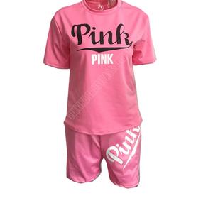 Ensemble deux pièces pour femmes, T-shirt manches courtes et Short, tissu jersey de coton rose imprimé grandes tailles, 2020 - Product Image 1