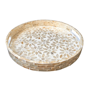 Bandeja Redonda de Nácar con Encantador Motivo Floral, Plato Premium Hecho a Mano para Cocina y Comedor, Venta al por Mayor desde Vietnam - Product Image 1