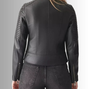 Women Leather Jacket PU Leather <b>Coat</b> Custom Design Smooth Texture Durable <b>Stitching</b> Comfortable Fit Fashion Outerwear OEM - Product Image 3