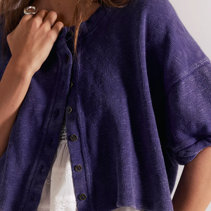 High Quality <b>Women</b> <b>Crop</b> Knitted <b>Cardigan</b> Three Quarter Sleeve O Neck Solid Color Button Front Casual Short Length Breathable Top - Product Image 3