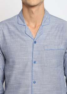 <b>Men's</b> Blue Striped Cotton Long Sleeve Pajama Set Casual Sleepwear with Pocket Spring Season Wear - Product Image 5