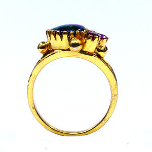 Anillo Clásico de Plata de Ley 925 Chapado en Oro con Ópalo Negro y Turmalina para Mujer, Joyería para Bodas - Product Image 4