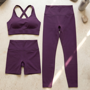 OEM 3 Piece Yoga Set <b>Women</b> Racerback Bra <b>Top</b> High Waist Leggings Shorts Set Ladies Seamless Athletic Workout Two Piece <b>Women's</b> - Product Image 1