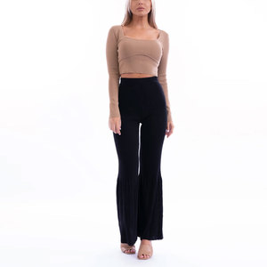 Pantalon large pour femme, couleur unie, broderie personnalisée, impression de logo, service OEM ODM, pantalon évasé pour femme adulte - Product Image 3