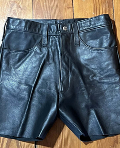 CUSTOM Baggy Men's Genuine Leather <b>Shorts</b> Black Casual Club <b>Rave</b> Pockets Dot Print Beading Zipper Fly Mid ODM Knee-Length Soft - Product Image 1