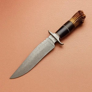 Couteau Bowie à pointe clip en acier inoxydable Damas, fait main sur mesure, à lame fixe, pour camping et utilisation extérieure, avec manche en bois de cerf et étui en cuir, OEM - Product Image 2
