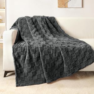 Coperta in Pile Super Morbida e Calda, Leggera, 50x60 Pollici, Grigio Scuro a Quadretti, per Tutte le Stagioni, per Divano - Product Image 2