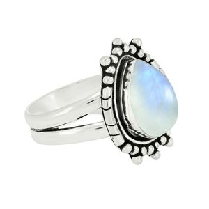 925 Sterling Silver Classic Gemstone <b>Ring</b> Natural Blue Fire Rainbow Moonstone Bezel Setting Handmade <b>Ring</b> Women - Product Image 2