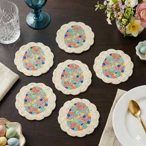 Set of 6/8/10/12 Easter Egg Knitted <b>Coasters</b>-Eco-Friendly Polyester/Cotton Colorful Teal Pink & Cream Spring <b>Table</b> Decor - Product Image 2