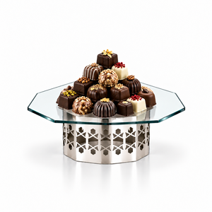 Elegant Octagonal <b>Glass</b> Chocolate <b>Stand</b> with Cutout Base for Hotels Restaurants & Weddings Custom Sizes & Colors Available Here - Product Image 1