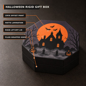 Boîte cadeau octogonale d'Halloween avec motif maison hantée, en carton rigide imprimé UV, artisanale, découpée à la main - Product Image 5