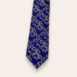 Cravate de luxe bleu roi à motifs floraux dorés pour homme – Accessoire de mode haut de gamme pour mariage, affaires, soirée et occasions formelles - Product Image 2