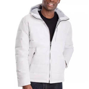 Veste matelassée à capuche blanche pour homme avec fermeture éclair, coupe-vent, manteau d'hiver décontracté, rembourrage épais en polyester, coupe régulière - Product Image 1