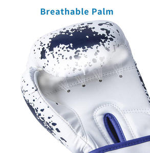Gants de boxe en PU blanc avec imprimé gouttelette bleue, fermeture Velcro pour adultes, en cuir de vachette véritable, pour entraînement et sparring - Product Image 3