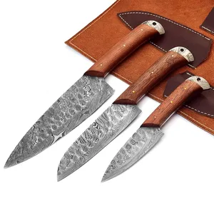 Customizable Damascus Steel 3 Pcs Kitchen Chef <b>knives</b> <b>Set</b> 9-12 in Japanese Forged Damascus <b>Knives</b> Rosewood Handle Professional - Product Image 1